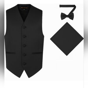 3pc Formal Suit Waistcoat Tuxedo Dress Vest Bowtie Handkerchief Set